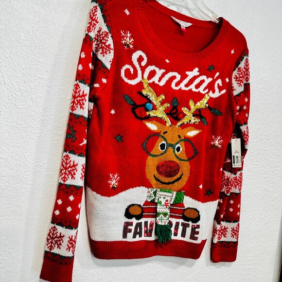 NWT No Boundaries Christmas Sweater Santa Rudolph Bells Sequins Size XL 15-17 - Picture 6 of 12